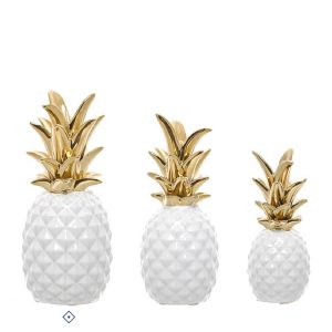 Ananás Porcelana Branco /Dourado Pequeno 19x8cm
