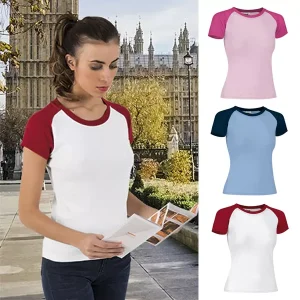 T-shirt Raglan malha canelada 200g em 2 cores mulher