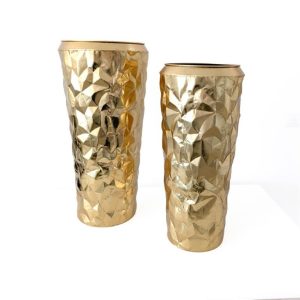 Vaso Metal Ouro Alto 74X35Cm