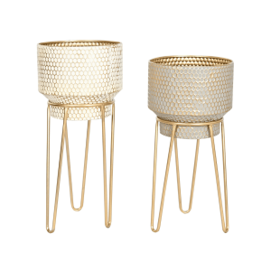 VASO EM METAL COM SUPORTE DOURADO