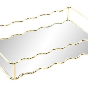 Bandeja Metal Espelho Rectângulo Ouro 30X18X5Cm