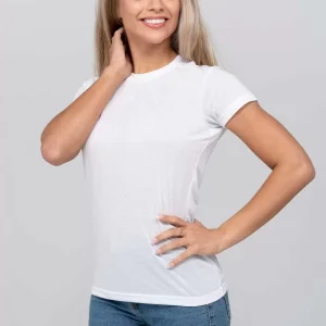 T-shirt Senhora/Mulher 100% poliéster branca 160g